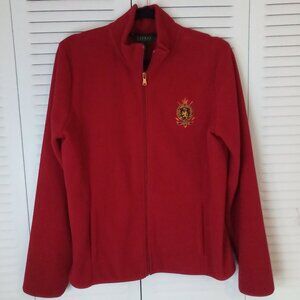 LRL LAUREN RALPH LAUREN L ZIP FLEECE JACKET TARTAN PLAID PIPING CREST POCKETS